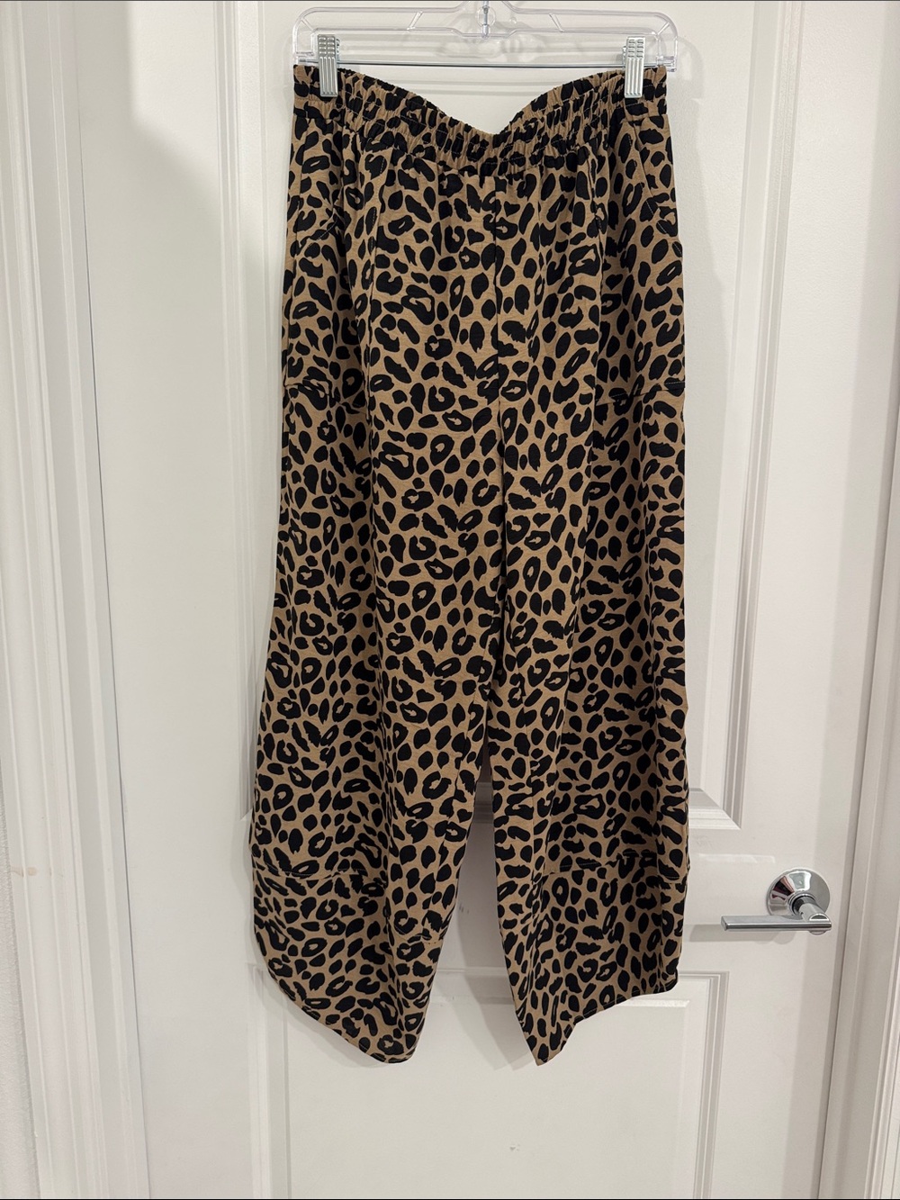Leopard Print linen joggers. Tan and Black